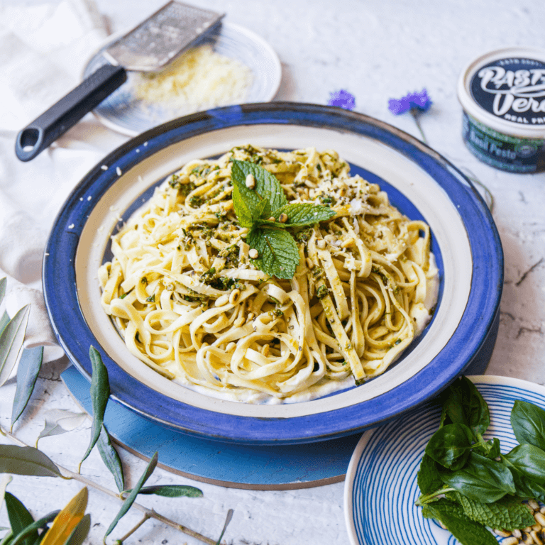 Fettuccine with Mint Pesto and Ricotta